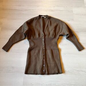 Zara Women's Brown V-Neck Long Sleeve Button Up Cardigan Sweater Dress Size S